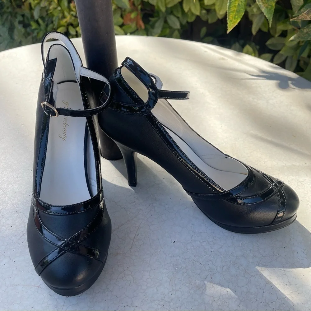 Retro vintage Getmorebeauty Black Ankle Strappy Buckle Dress High Heels